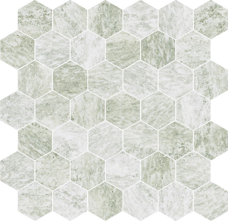 Prestige Hexa Ming Green - Mosaico Esagonale su rete effetto marmo - Image 2