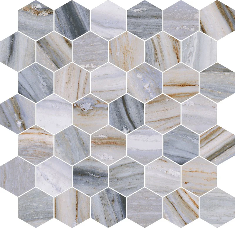 Prestige Hexa New Palissandro - Mosaico Esagonale su rete effetto marmo - Image 2