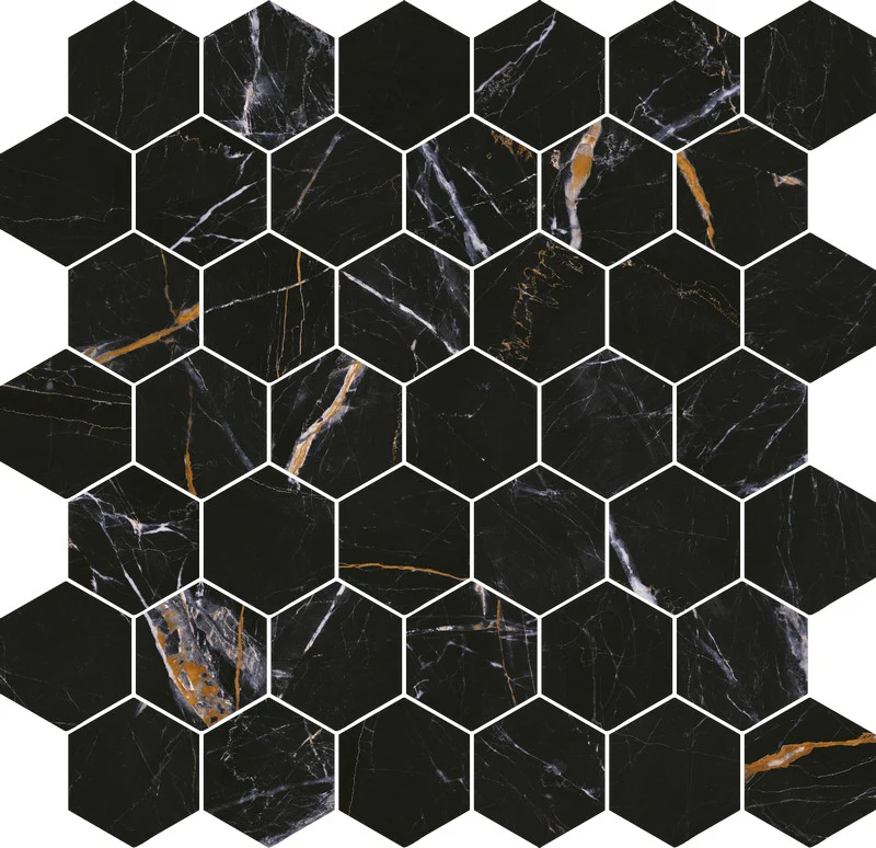 Prestige Hexa Portoro - Mosaico Esagonale su rete effetto marmo - Image 2
