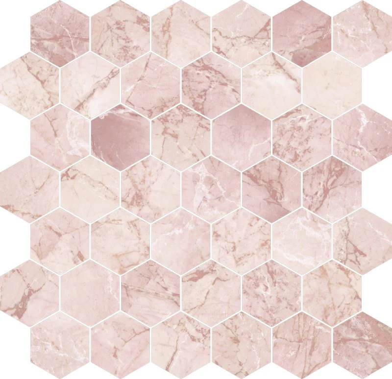 Prestige Hexa Rosa Crema - Mosaico Esagonale su rete effetto marmo - Image 2