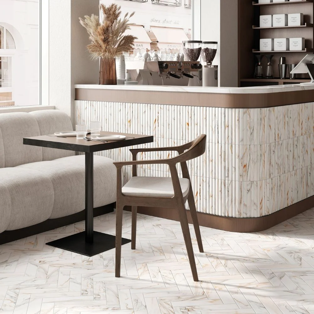 Puro Brick Calacatta 6x25 - Gres Effetto Marmo Mattoncino Opaco