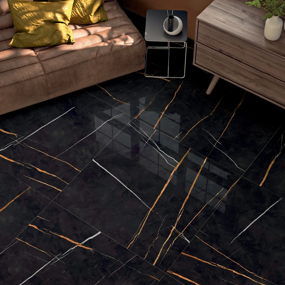 Sahara Noir Lux - Gres Porcellanato Effetto Marmo lucido 60x120