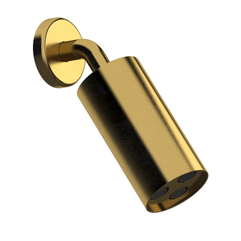 Soffione a parete di design modello lampada con getto a pioggia Inox spazzolato ottone