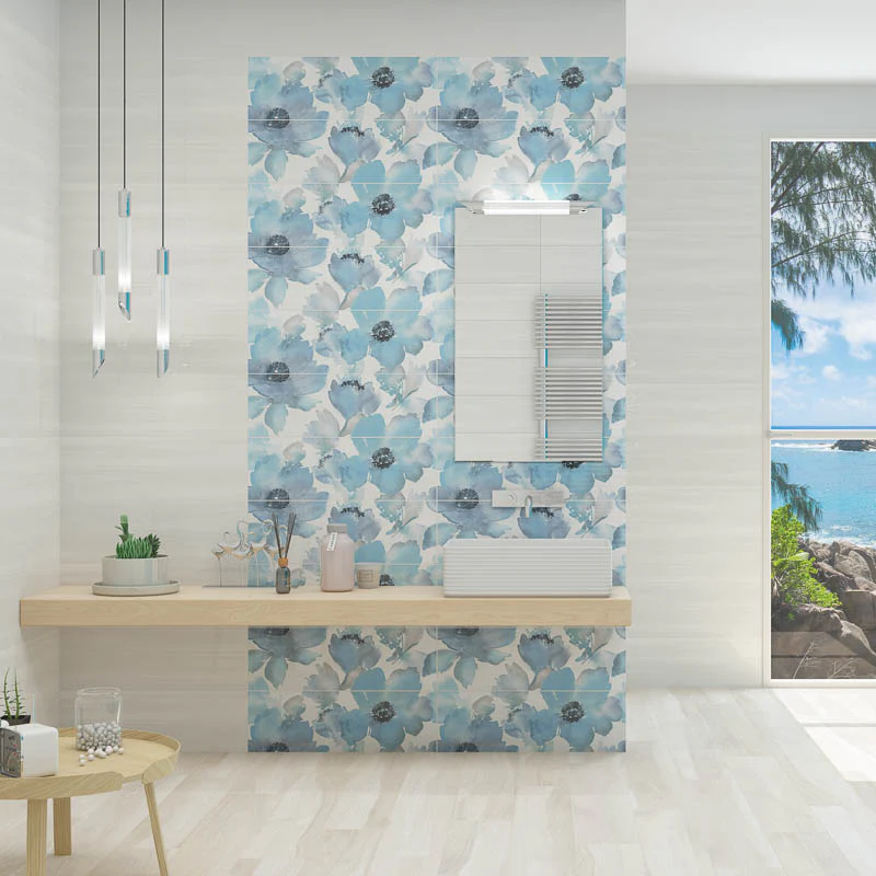 Studio Petali Blu - Rivestimento Decorato Floreale Lucido 25x75