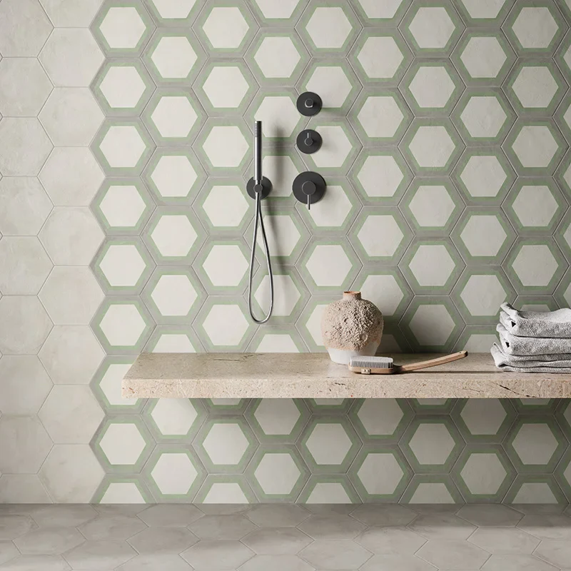 Terra.Art Cornice Sabbia Menta Esagona - Gres Effetto Cementina Esagonale 25x21
