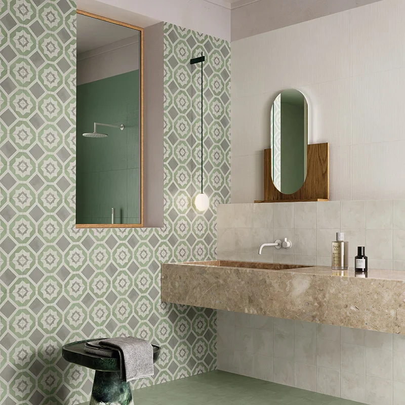 Terra.Art Geometria Sabbia Menta - Gres Effetto Cementine 20x20