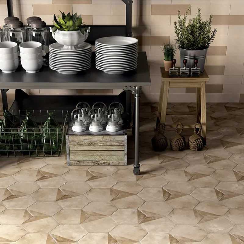 Terra Porzione Calda Esagona - Gres Effetto Cementine Esagonale 25x21