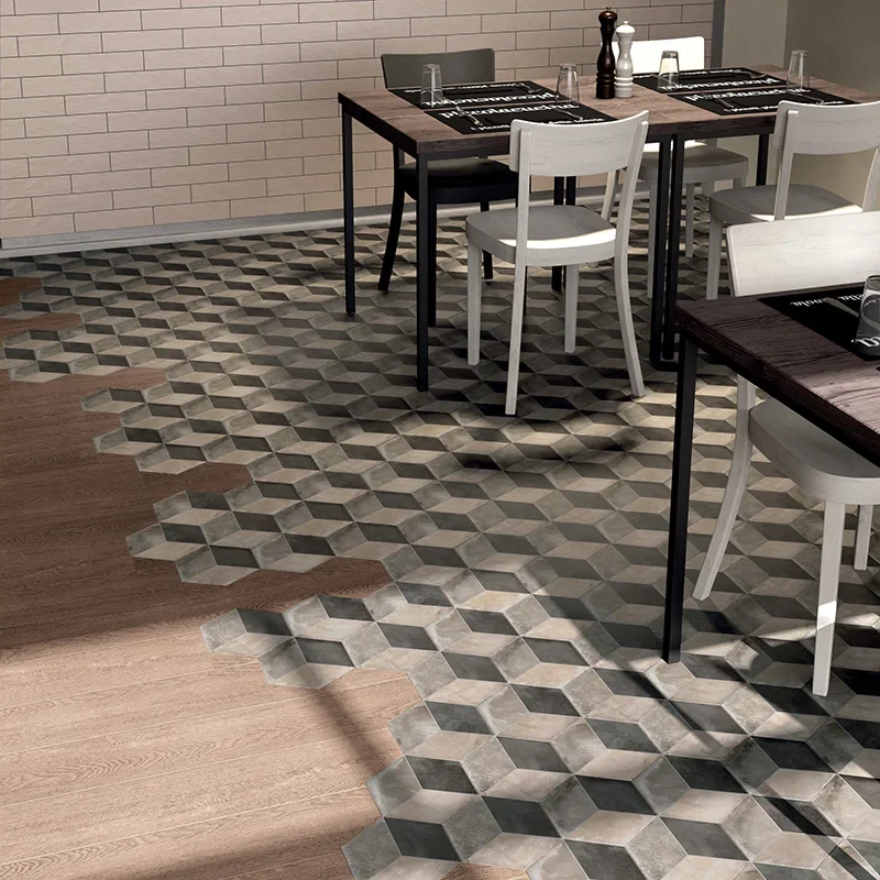 Terra Rombo Freddo Esagona - Gres Effetto Cementine Esagonale 25x21