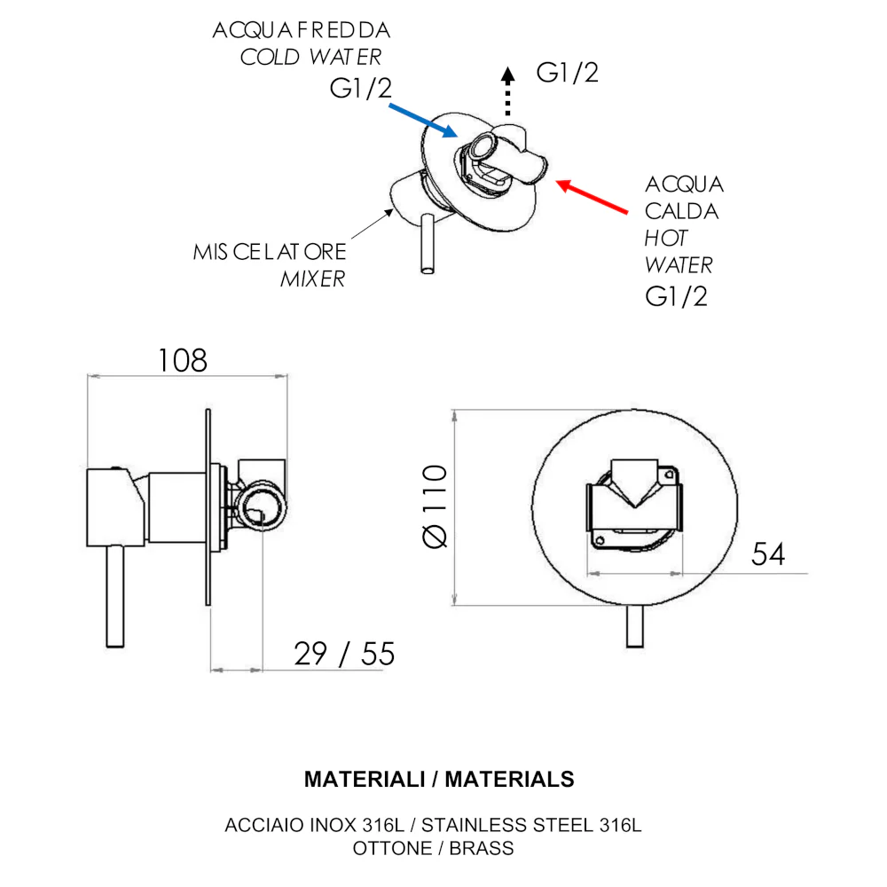 Tokyo Steel - Miscelatore doccia a incasso in acciaio inox - Image 2